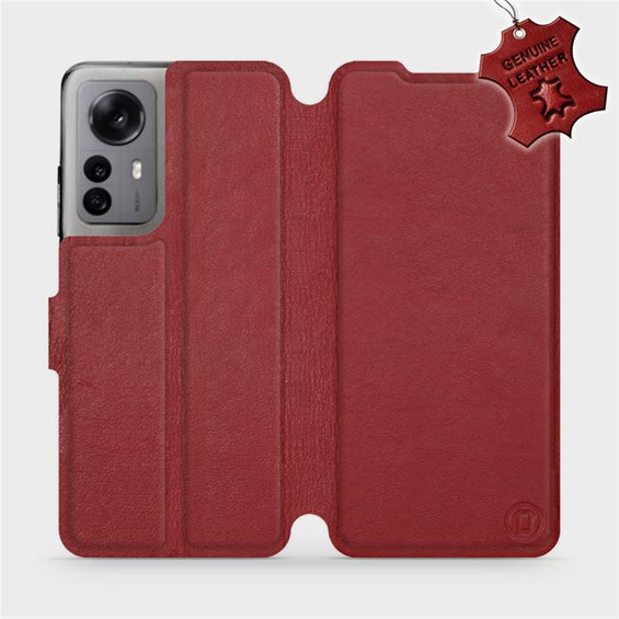 Etui ze skóry naturalnej do Xiaomi 12X - wzór Dark Red Leather
