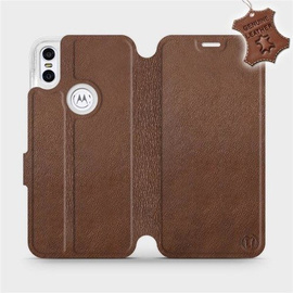 Etui ze skóry naturalnej do Motorola One - wzór Brown Leather