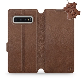 Etui ze skóry naturalnej do Samsung Galaxy S10 Plus - wzór Brown Leather