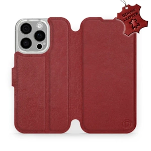 Etui ze skóry naturalnej do Apple iPhone 16 Pro - wzór Dark Red Leather
