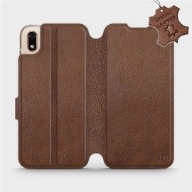 Etui ze skóry naturalnej do Huawei Y5 2019 - wzór Brown Leather