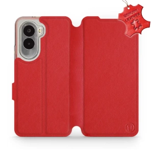 Etui ze skóry naturalnej do Xiaomi POCO M7 - wzór Red Leather
