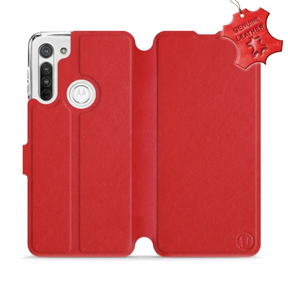 Etui ze skóry naturalnej do Motorola Moto G8 - wzór Red Leather
