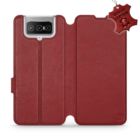 Etui ze skóry naturalnej do Asus Zenfone 7 - wzór Dark Red Leather