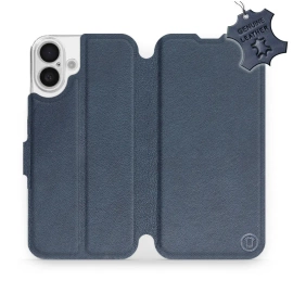 Etui ze skóry naturalnej do Apple iPhone 16 Plus - wzór Blue Leather