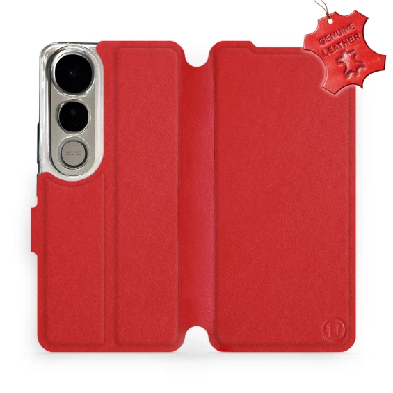 Etui ze skóry naturalnej do Vivo V50 Lite - wzór Red Leather