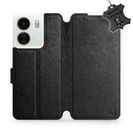 Etui ze skóry naturalnej do Xiaomi Redmi 13C - wzór Black Leather