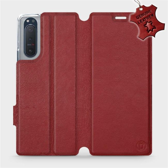 Etui ze skóry naturalnej do Sony Xperia 5 II - wzór Dark Red Leather