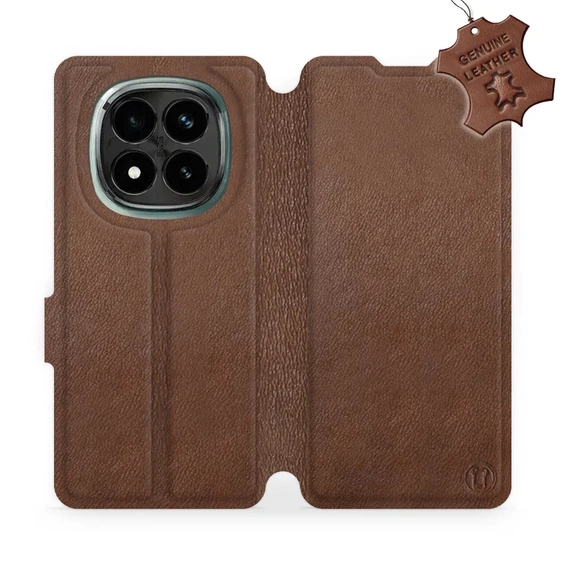 Etui ze skóry naturalnej do Xiaomi Redmi Note 14 Pro Plus 5G - wzór Brown Leather