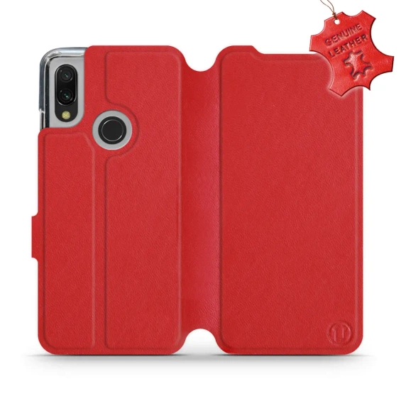 Etui ze skóry naturalnej do Xiaomi Redmi 7 - wzór Red Leather