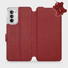 Etui ze skóry naturalnej do Motorola Moto G82 5G - wzór Dark Red Leather