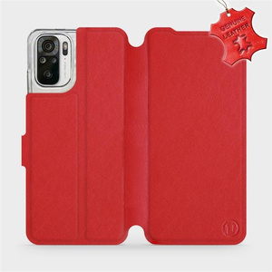 Etui ze skóry naturalnej do Xiaomi Redmi Note 10 - wzór Red Leather