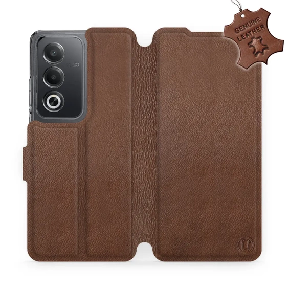 Etui ze skóry naturalnej do OPPO A80 5G - wzór Brown Leather