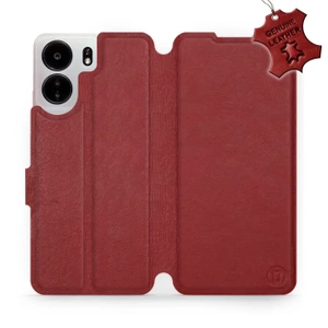 Etui ze skóry naturalnej do Xiaomi POCO C65 - wzór Dark Red Leather