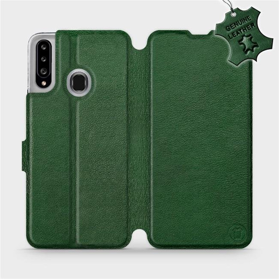 Etui ze skóry naturalnej do Samsung Galaxy A20S - wzór Green Leather