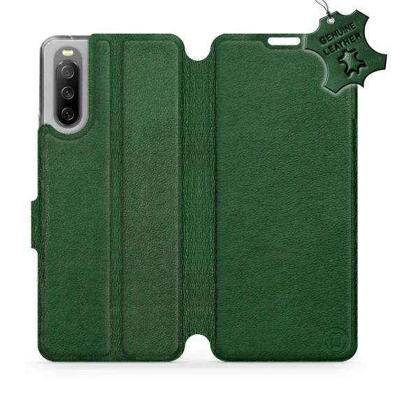 Etui ze skóry naturalnej do Sony Xperia 10 III - wzór Green Leather