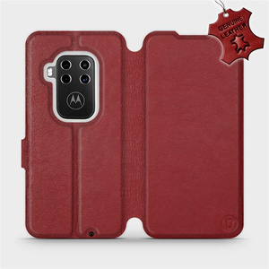 Etui ze skóry naturalnej do Motorola One Zoom - wzór Dark Red Leather