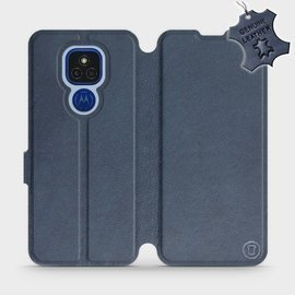 Etui ze skóry naturalnej do Motorola Moto E7 Plus - wzór Blue Leather
