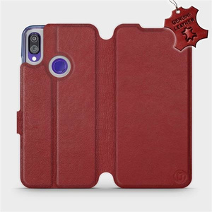 Etui ze skóry naturalnej do Xiaomi Redmi Note 7 - wzór Dark Red Leather