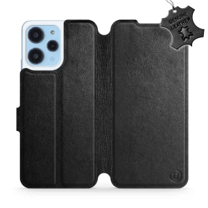 Etui ze skóry naturalnej do Xiaomi Redmi 12 - wzór Black Leather