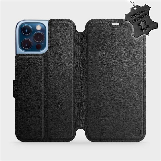 Etui ze skóry naturalnej do Apple iPhone 13 Pro Max - wzór Black Leather