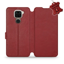 Etui ze skóry naturalnej do Xiaomi Redmi Note 9 - wzór Dark Red Leather