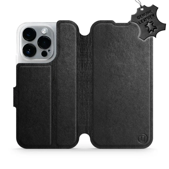 Etui ze skóry naturalnej do Apple iPhone 14 Pro - wzór Black Leather