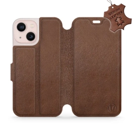 Etui ze skóry naturalnej do Apple iPhone 13 mini - wzór Brown Leather