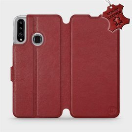 Etui ze skóry naturalnej do Samsung Galaxy A20S - wzór Dark Red Leather