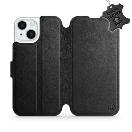 Etui ze skóry naturalnej do Apple iPhone 15 - wzór Black Leather