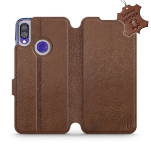 Etui ze skóry naturalnej do Xiaomi Redmi Note 7 - wzór Brown Leather