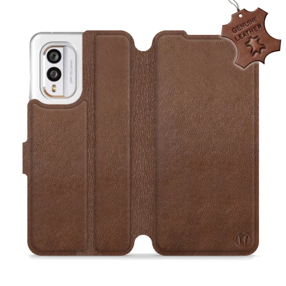 Etui ze skóry naturalnej do Nokia X30 5G - wzór Brown Leather