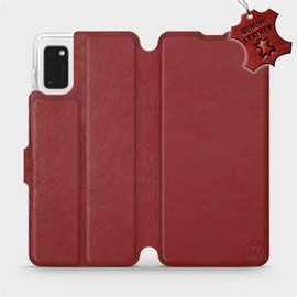 Etui ze skóry naturalnej do Samsung Galaxy A41 - wzór Dark Red Leather