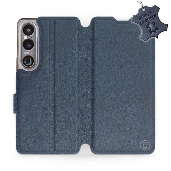 Etui ze skóry naturalnej do Sony Xperia 1 VI - wzór Blue Leather