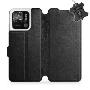 Etui ze skóry naturalnej do Xiaomi Redmi 10C - wzór Black Leather