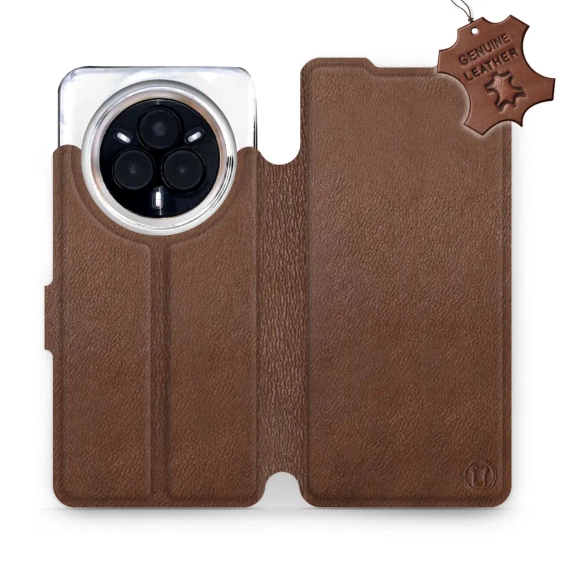 Etui ze skóry naturalnej do Realme 14 Pro 5G - wzór Brown Leather