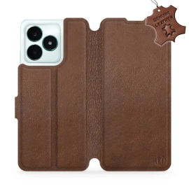 Etui ze skóry naturalnej do Realme C51 - wzór Brown Leather