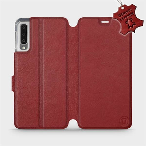 Etui ze skóry naturalnej do Samsung Galaxy A7 2018 - wzór Dark Red Leather