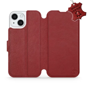 Etui ze skóry naturalnej do Apple iPhone 15 - wzór Dark Red Leather