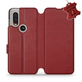 Phone Case Motorola One Vision - Design Dark Red Leather