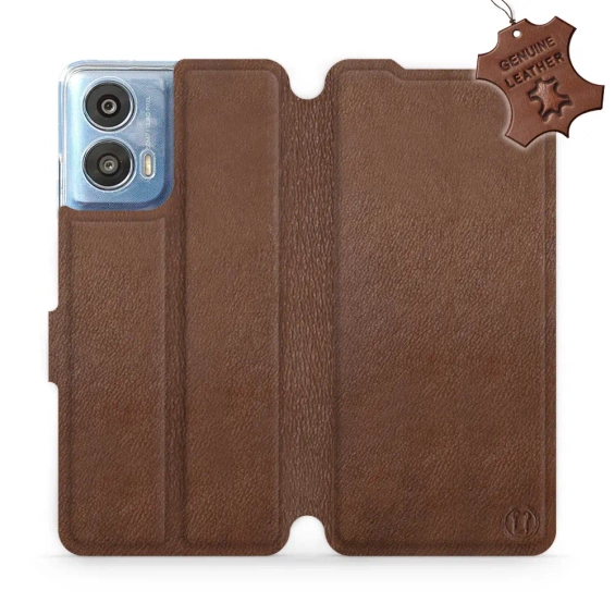 Etui ze skóry naturalnej do Motorola Moto G24 Power - wzór Brown Leather