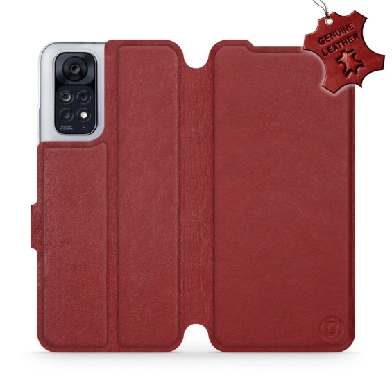 Etui ze skóry naturalnej do Xiaomi Redmi Note 11 - wzór Dark Red Leather