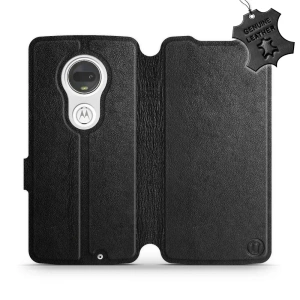Etui ze skóry naturalnej do Motorola Moto G7 - wzór Black Leather