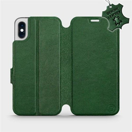 Etui ze skóry naturalnej do Apple iPhone XS - wzór Green Leather