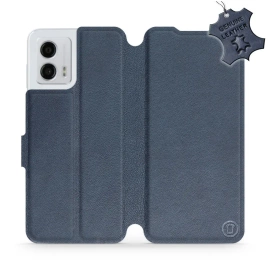 Etui ze skóry naturalnej do Motorola Moto G53 5G - wzór Blue Leather