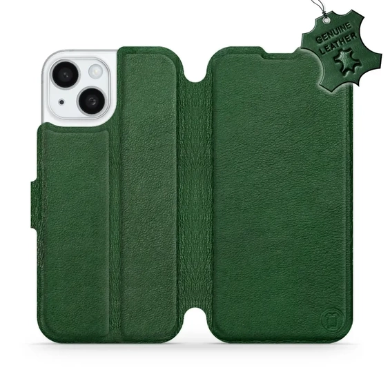Etui ze skóry naturalnej do Apple iPhone 15 - wzór Green Leather