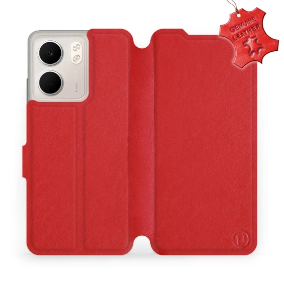 Etui ze skóry naturalnej do OPPO A5x - wzór Red Leather