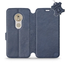 Etui ze skóry naturalnej do Motorola Moto G7 Play - wzór Blue Leather