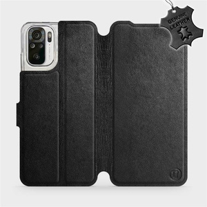 Etui ze skóry naturalnej do Xiaomi Redmi Note 10S - wzór Black Leather