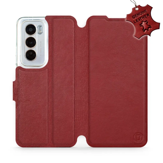 Etui ze skóry naturalnej do OPPO Reno 12 5G - wzór Dark Red Leather
